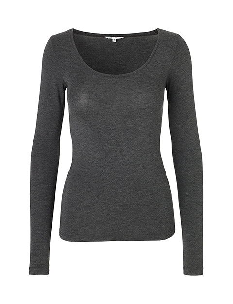Anna Basic Top - Dark Grey Melange