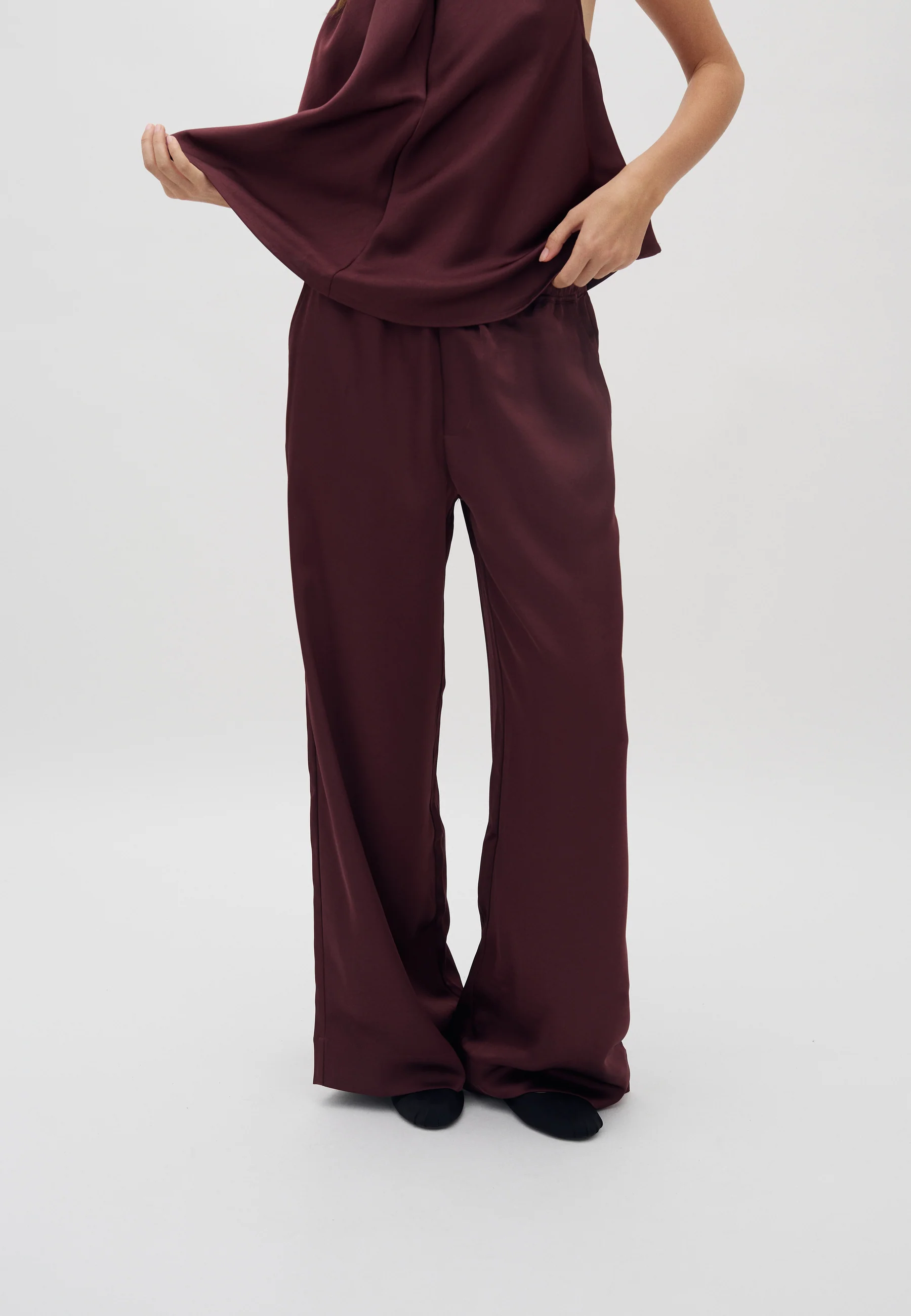 Asaka-M Satin Trousers - Bordeaux - Image 3