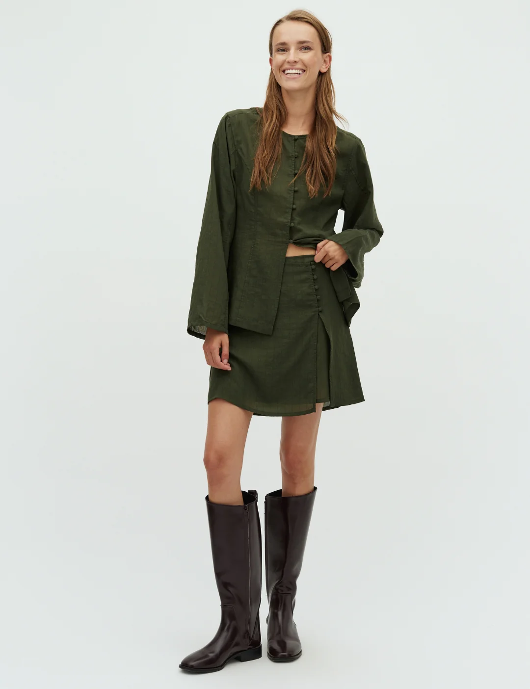 Bellina-M Skirt - Pine Green Black Stripe