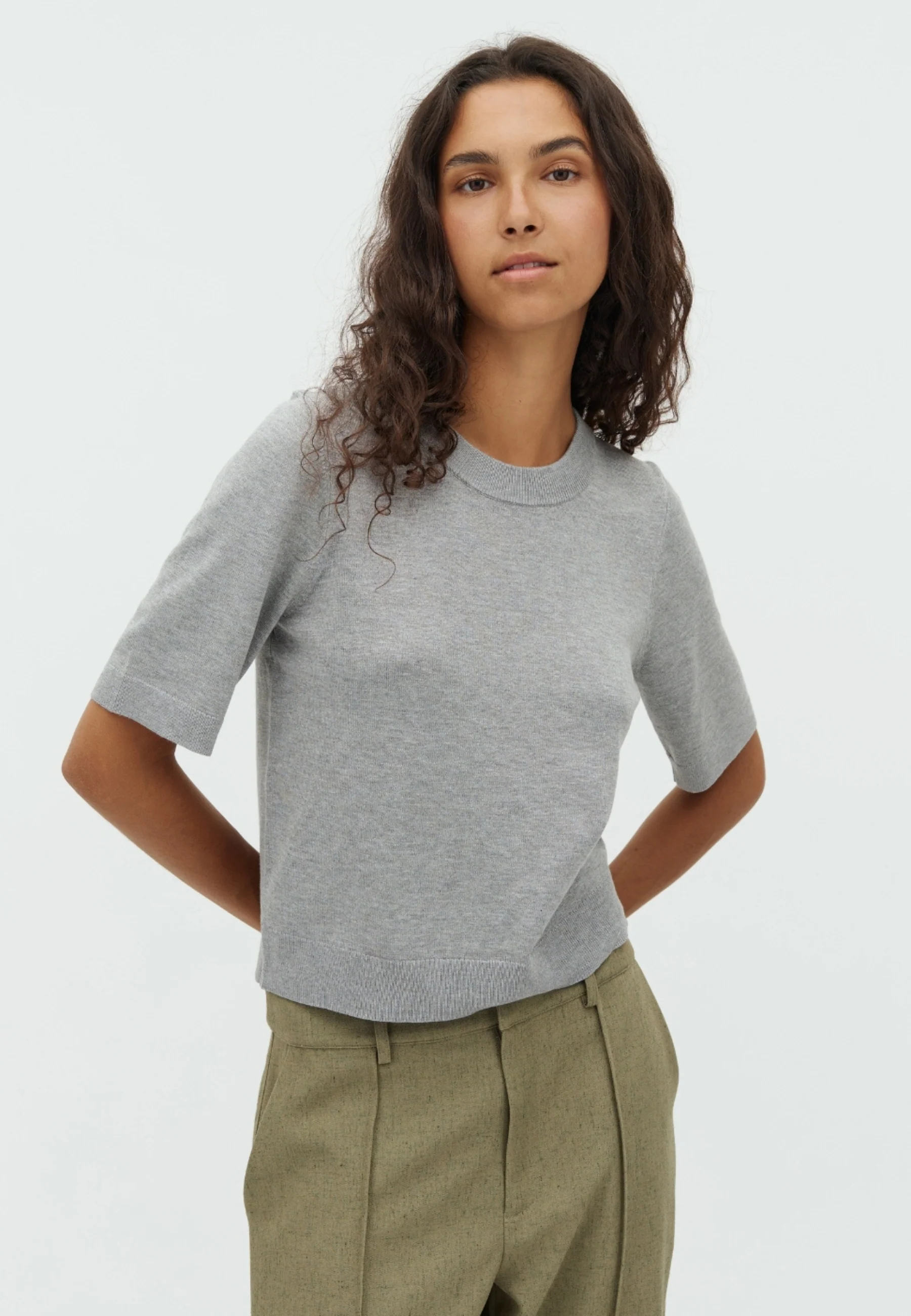 Carla-M Knit Blouse - Light Grey Melange