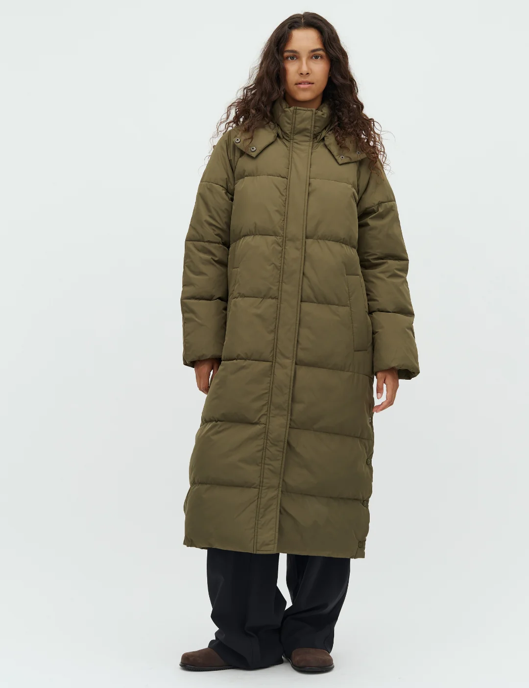 Ela Slit Puffer Jacket - Warm Olive