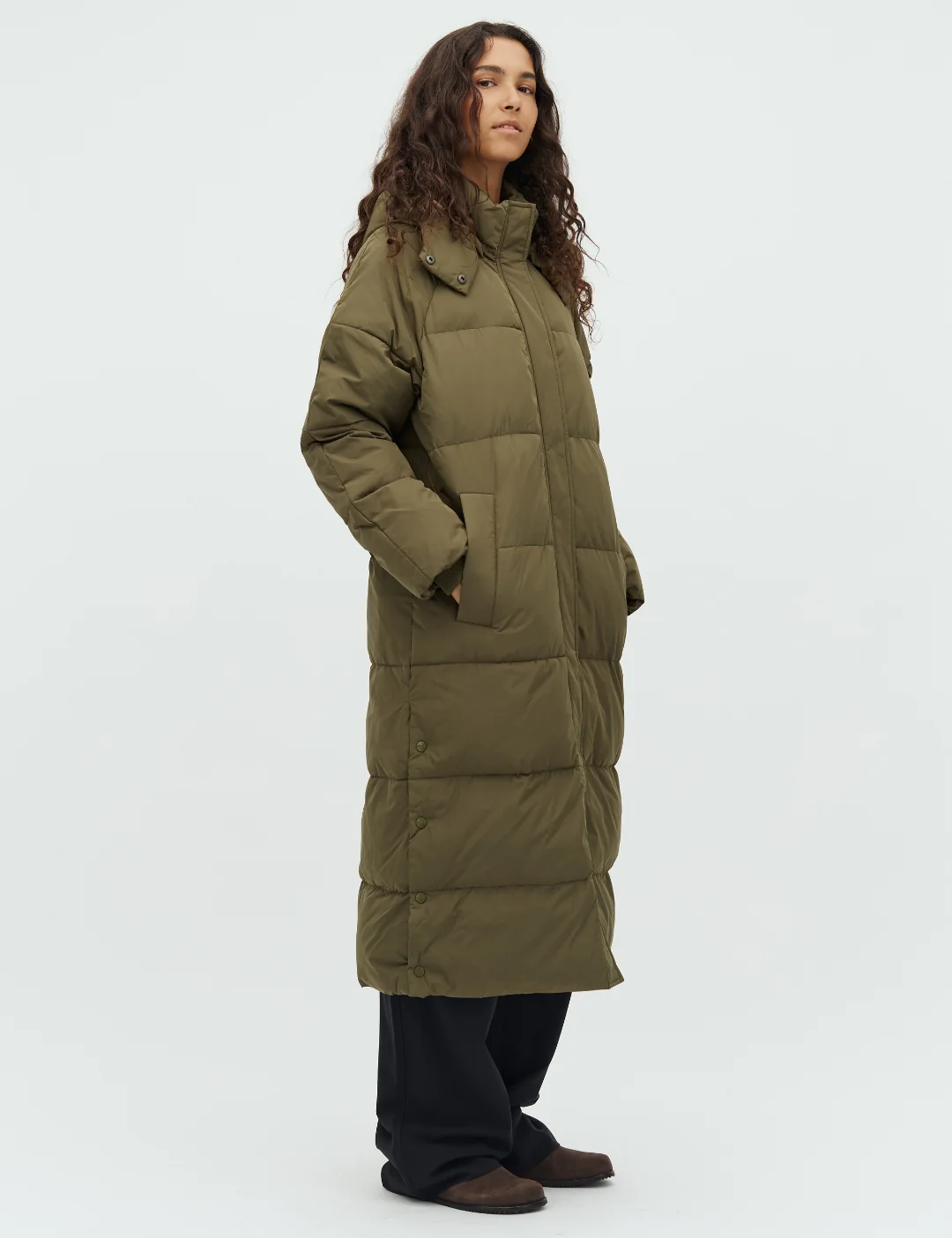 Ela Slit Puffer Jacket - Warm Olive - Image 3