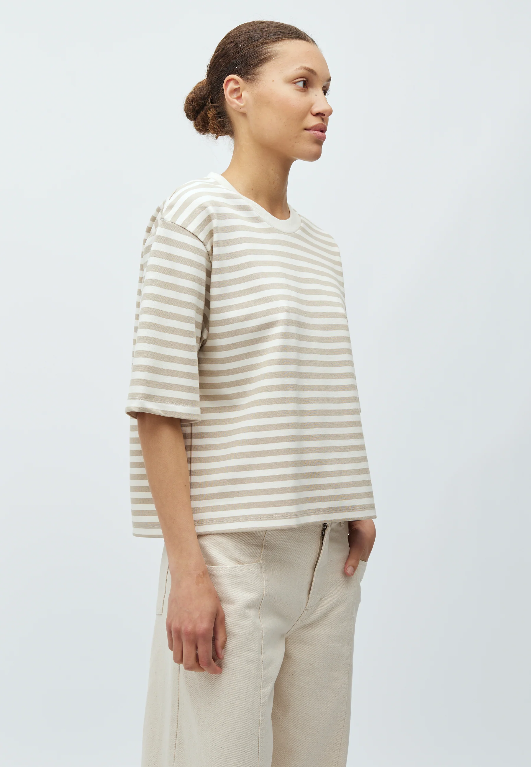 Emrys-M T-shirt - Island Fossil Sugar Stripe - Image 2
