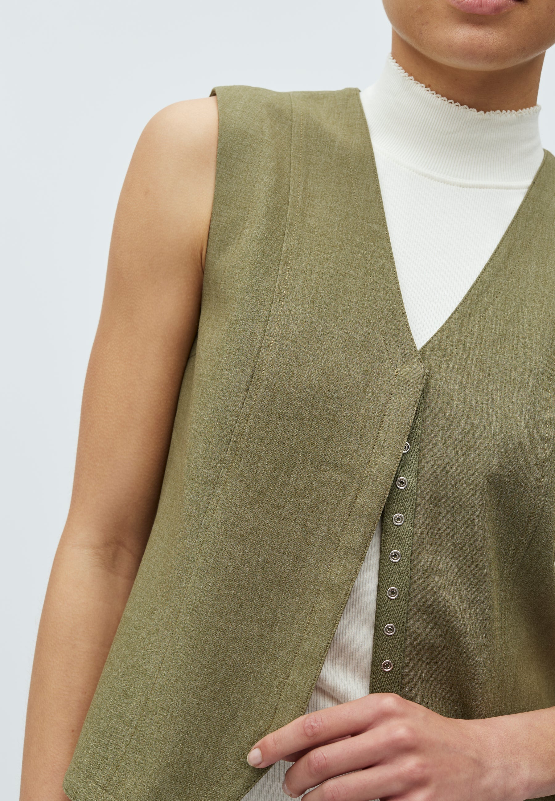 Flavina-M Waistcoat - Dusty Olive Melange - Image 3