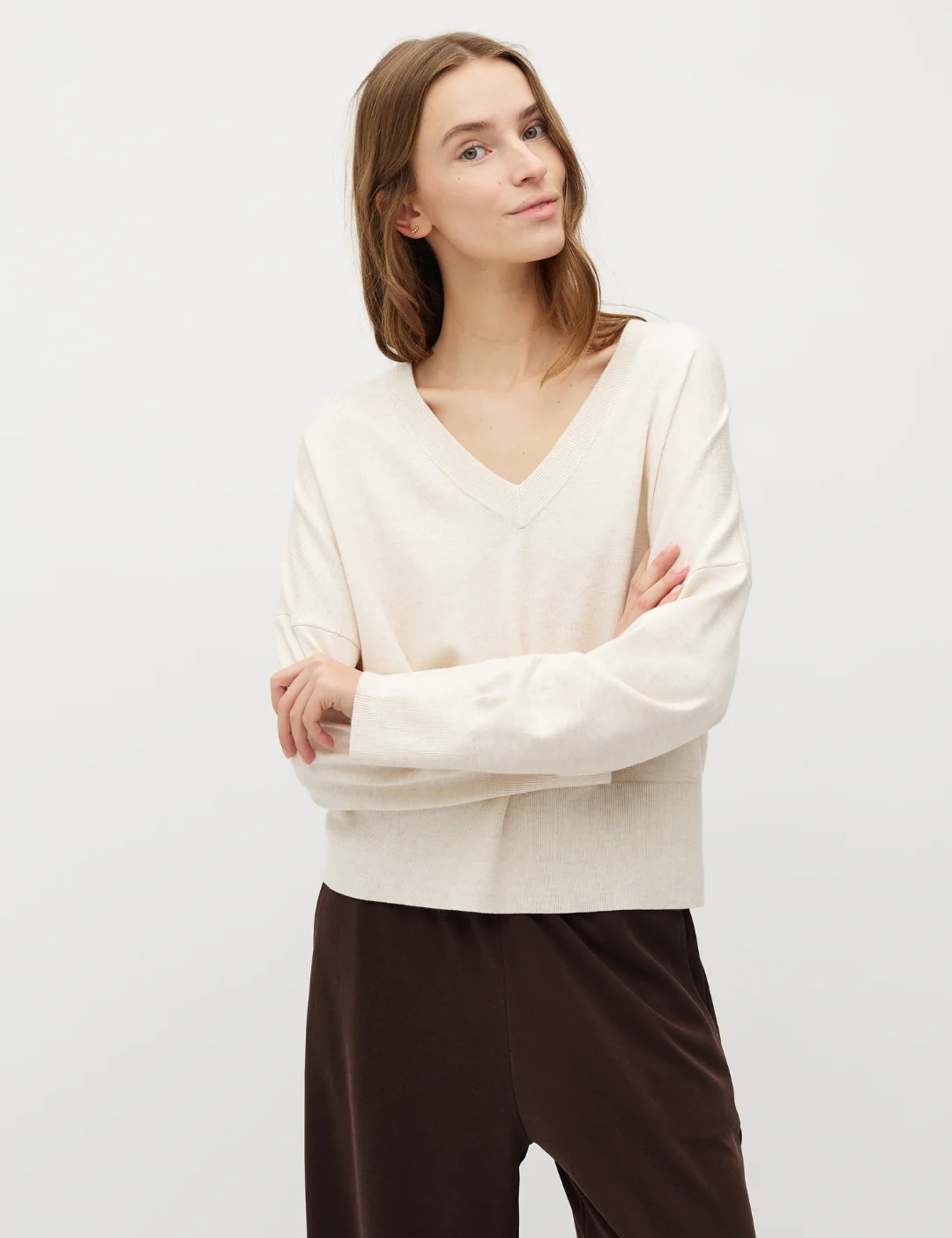 Gillian V-M Knit Pullover - Sugar Melange