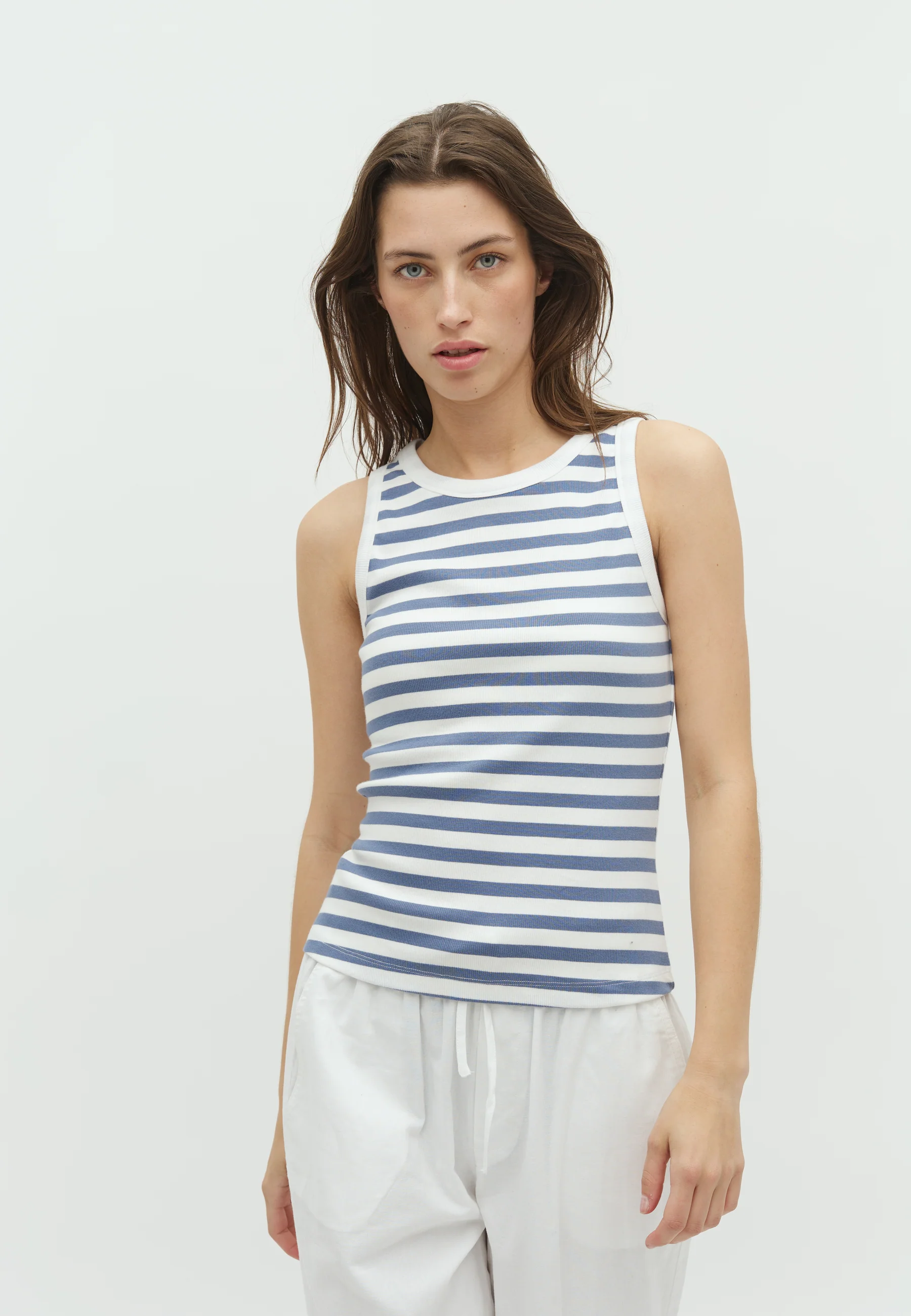 Jaxson-M Top - White Indigo Stripe