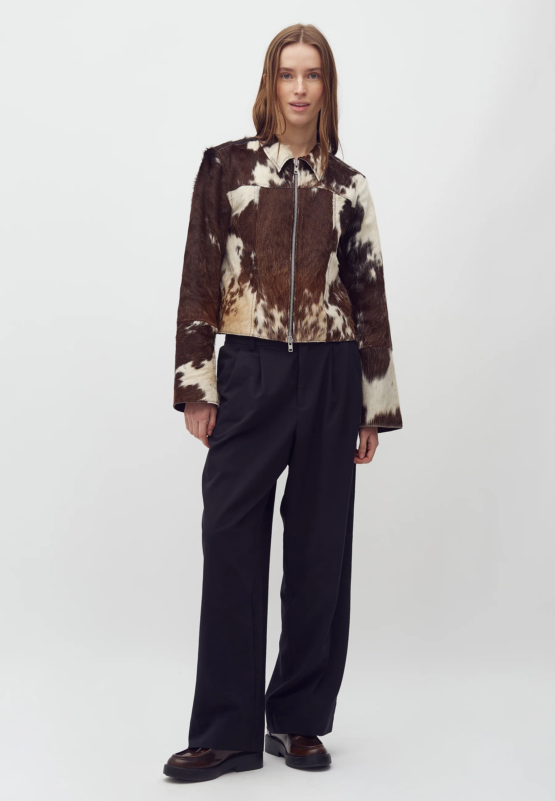 Joline-M Cow Leather Jacket - Brown Cow - Image 5