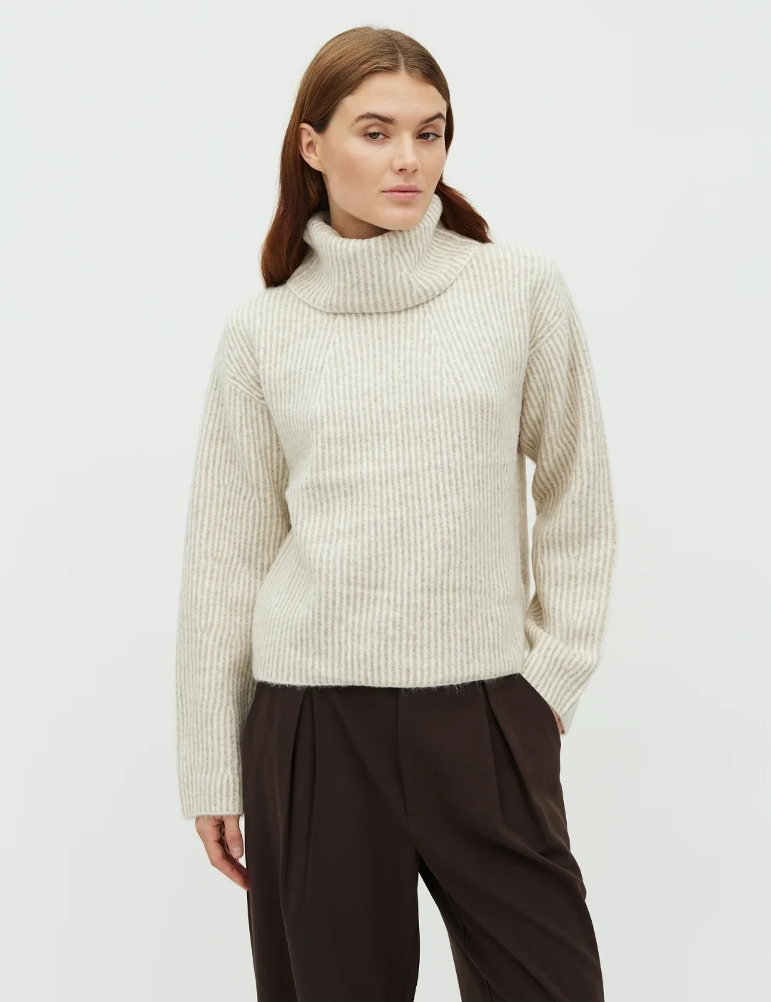 Kemina-M Turtleneck Sweater - Light Grey Stripe