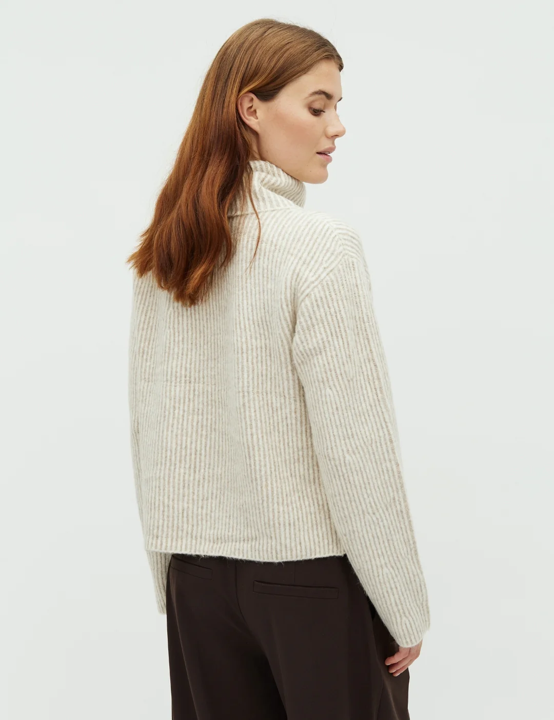 Kemina-M Turtleneck Sweater - Light Grey Stripe - Image 3