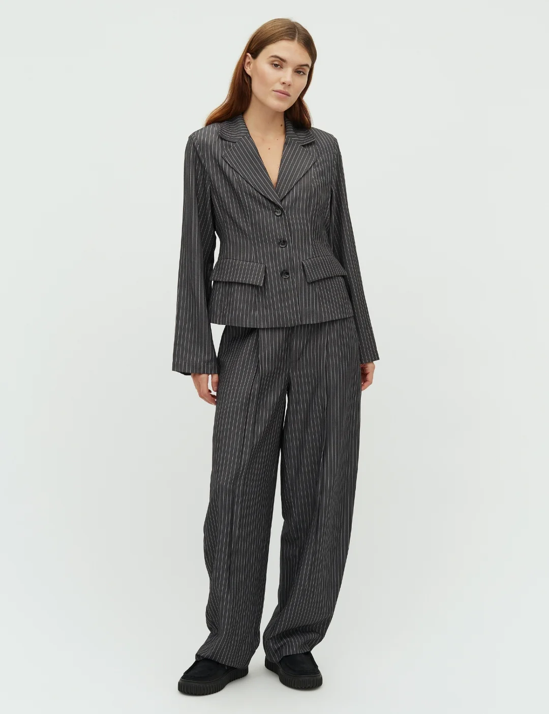Leontina-M Pants - Grey Pinestripe