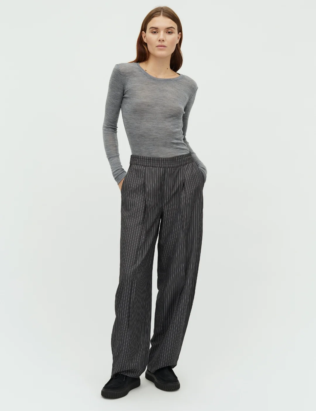 Leontina-M Pants - Grey Pinestripe - Image 2