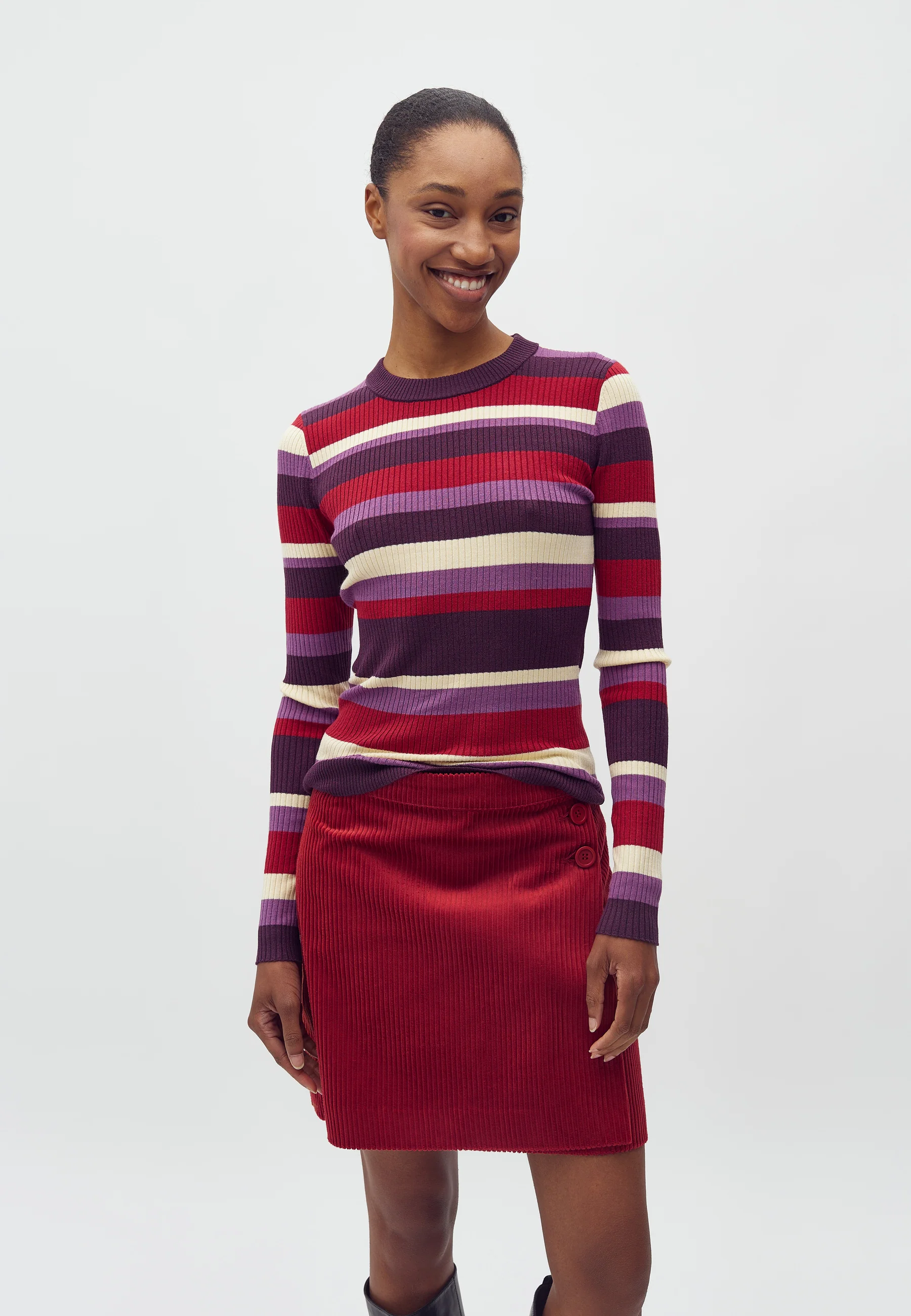 Minnie Rib-knit Blouse - Blackberry Wine Stripe