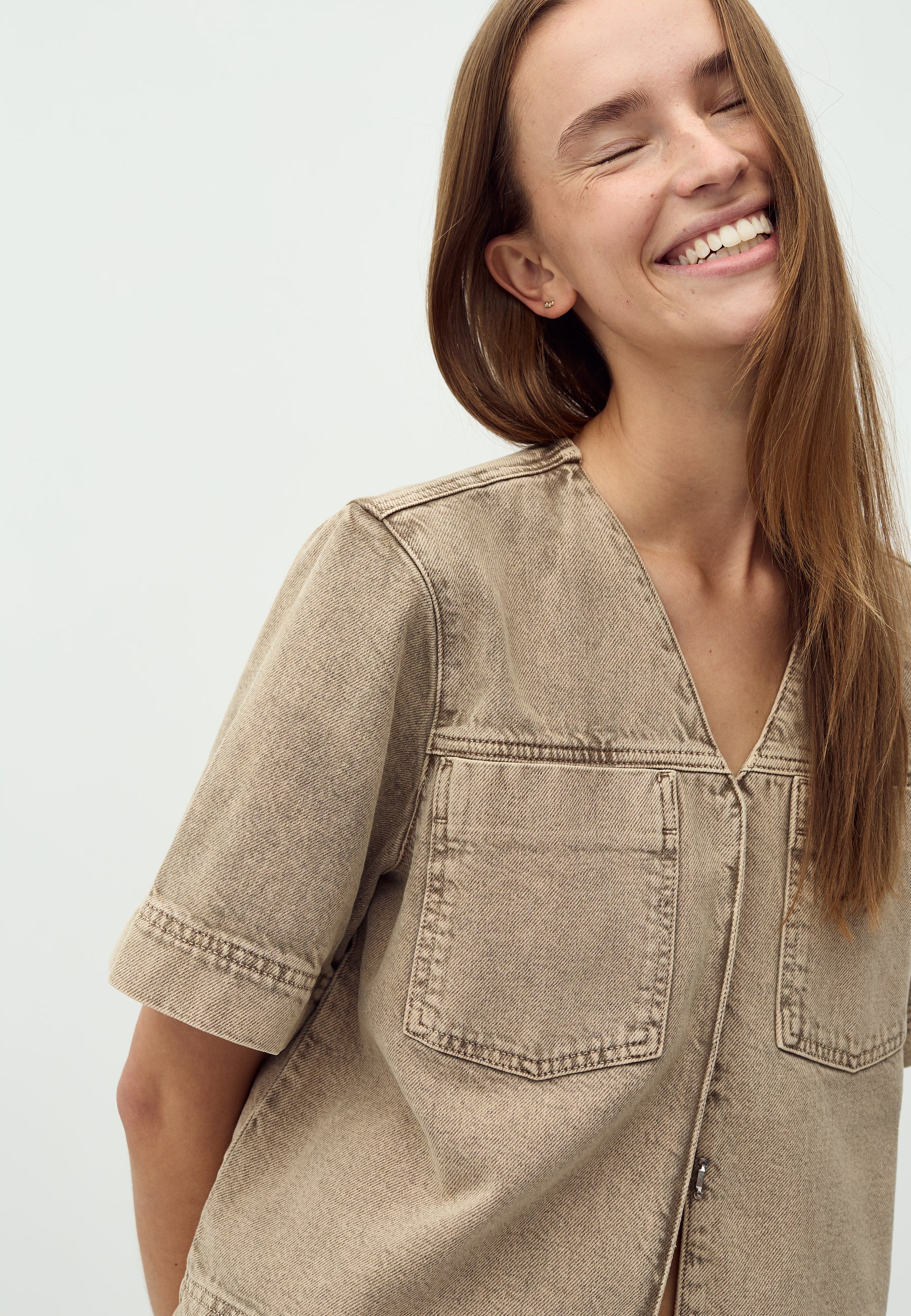 Reela-M Shirt - Beige Washed Denim - Image 4